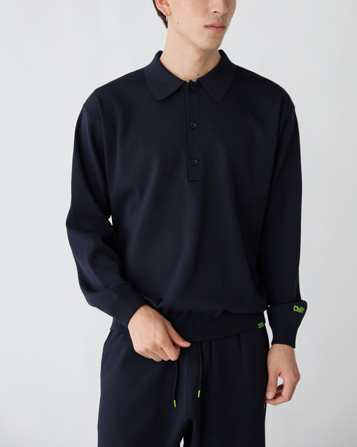 Smooth Tech Knit Long Polo ダークネイビー・ACD-002442 ネイビー(紺色)・_5枚目