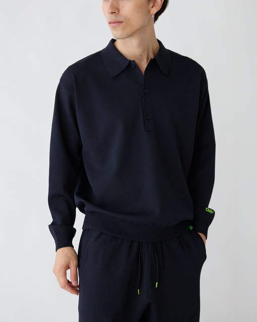 Smooth Tech Knit Long Polo ダークネイビー・ACD-002442 ネイビー（紺色）・_6枚目