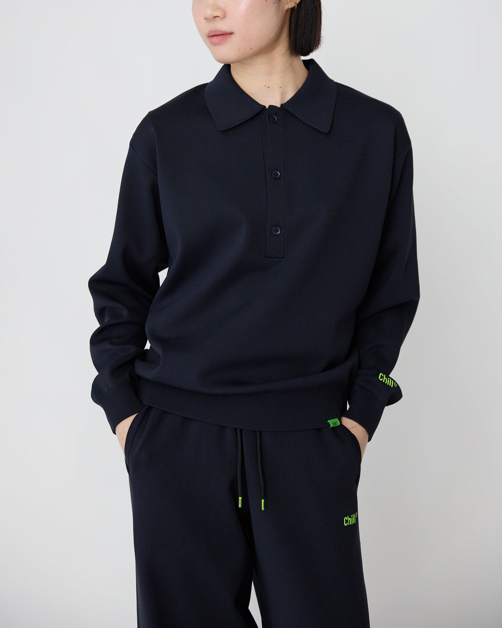 Smooth Tech Knit Long Polo ダークネイビー・ACD-002442 ネイビー（紺色）・_8枚目